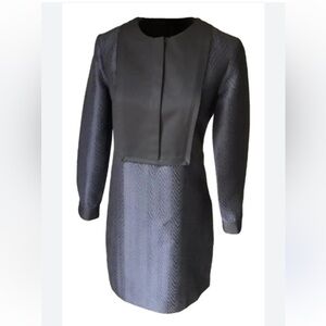 GORGEOUS SANDRO COTTON/SILK BLEND TEXTURED MINI DRESS w/ BLACK BIB DETAILING EUC